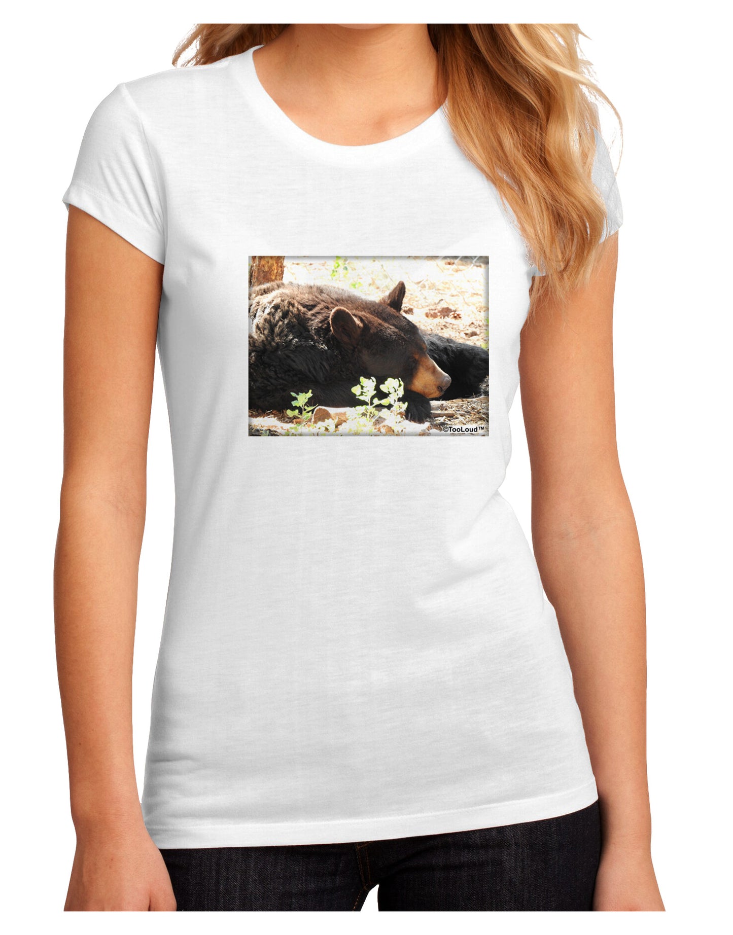Laying Black Bear Juniors Petite Sublimate Tee-Womens T-Shirt-TooLoud-White-Small-Davson Sales