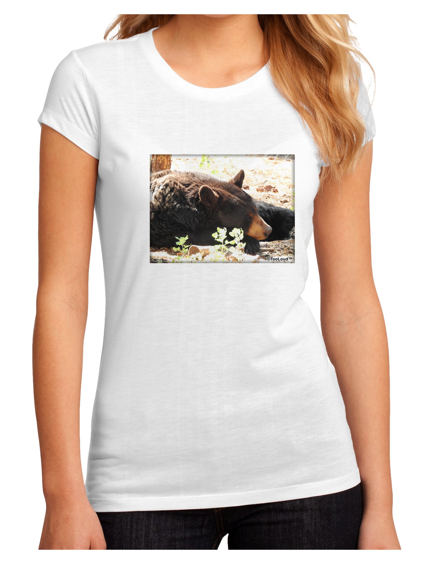 Laying Black Bear Juniors Petite Sublimate Tee-Womens T-Shirt-TooLoud-White-Small-Davson Sales