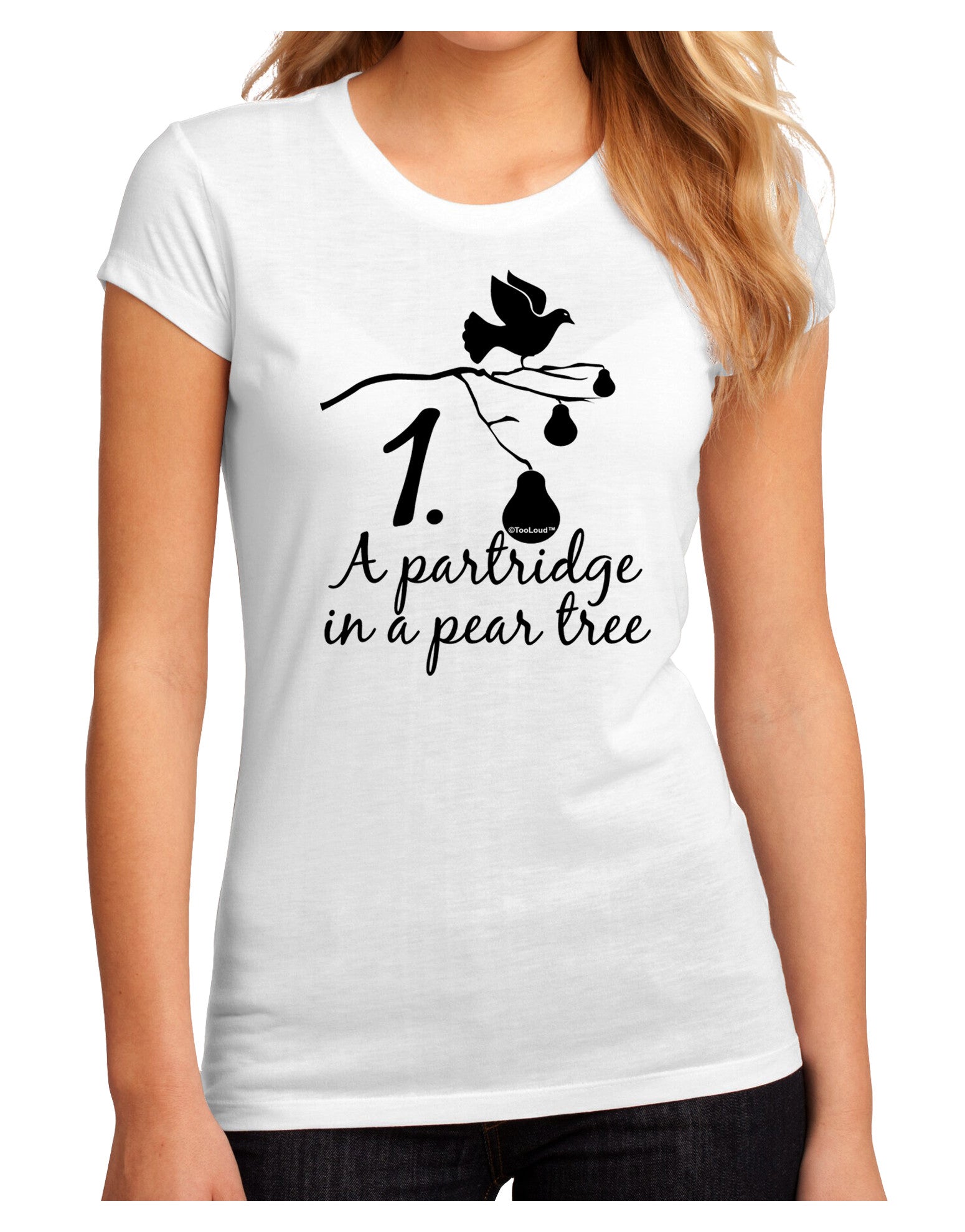 Partridge In A Pear Tree Text Juniors Sublimate Tee-TooLoud-White-Small-Davson Sales