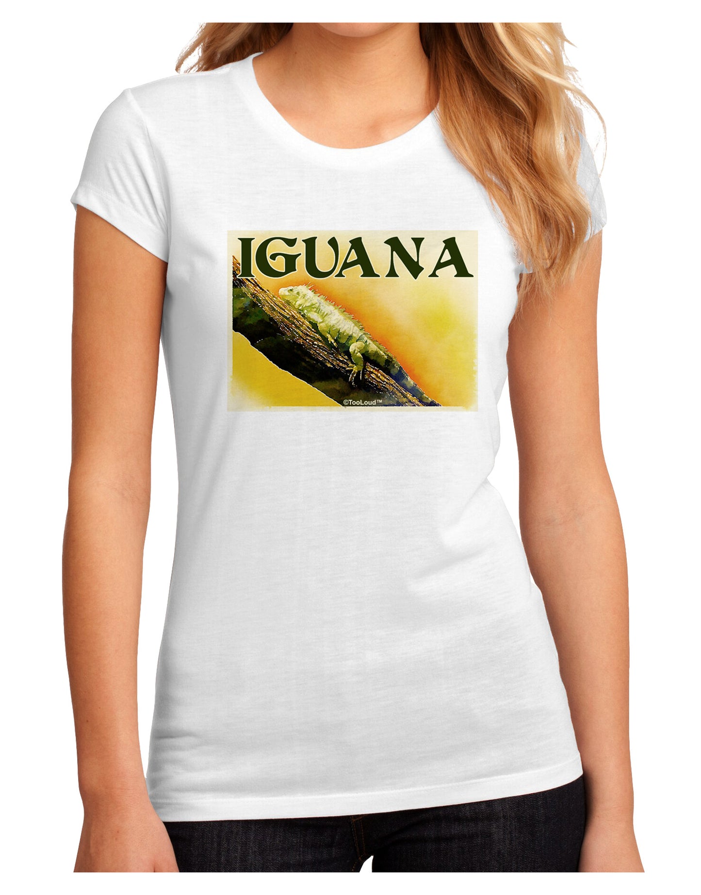 Iguana Watercolor Text Juniors Sublimate Tee-TooLoud-White-Small-Davson Sales