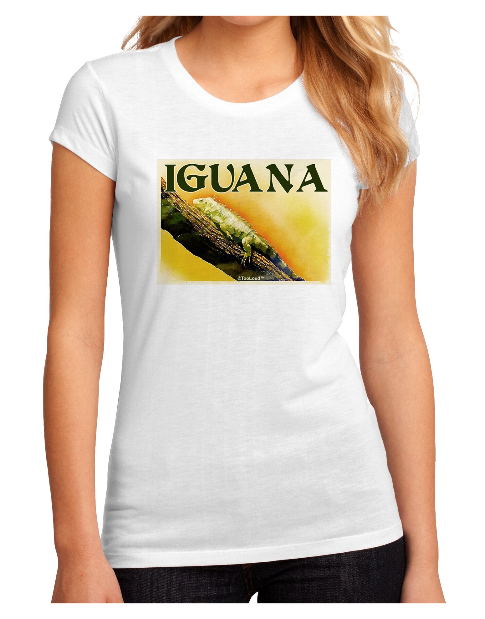 Iguana Watercolor Text Juniors Sublimate Tee-TooLoud-White-Small-Davson Sales