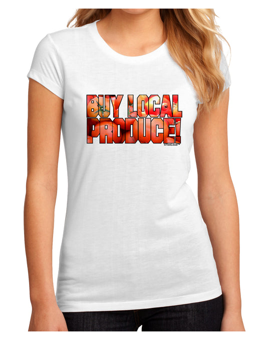 Buy Local Produce Tomatoes Text Juniors Sublimate Tee-TooLoud-White-Small-Davson Sales