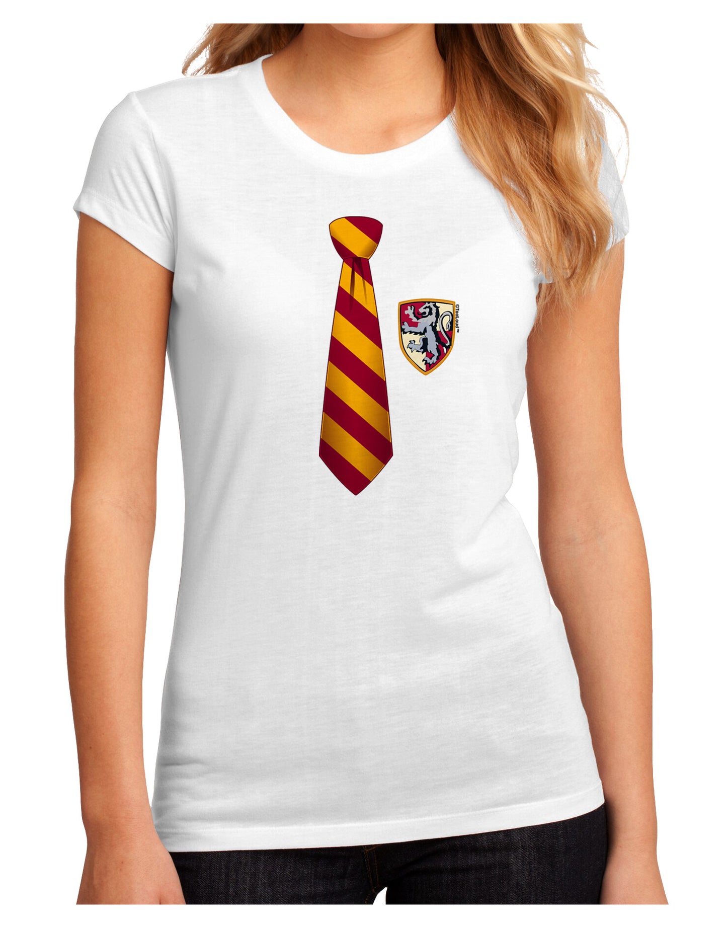 Wizard Tie Red and Yellow Juniors Petite Sublimate Tee-TooLoud-White-Small-Davson Sales
