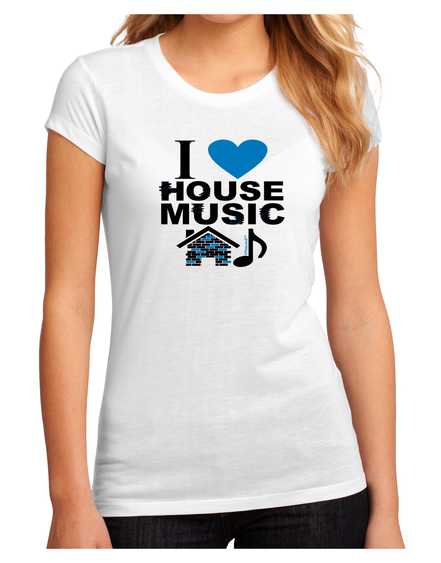 I Love House Blue Juniors Sublimate Tee-TooLoud-White-Small-Davson Sales