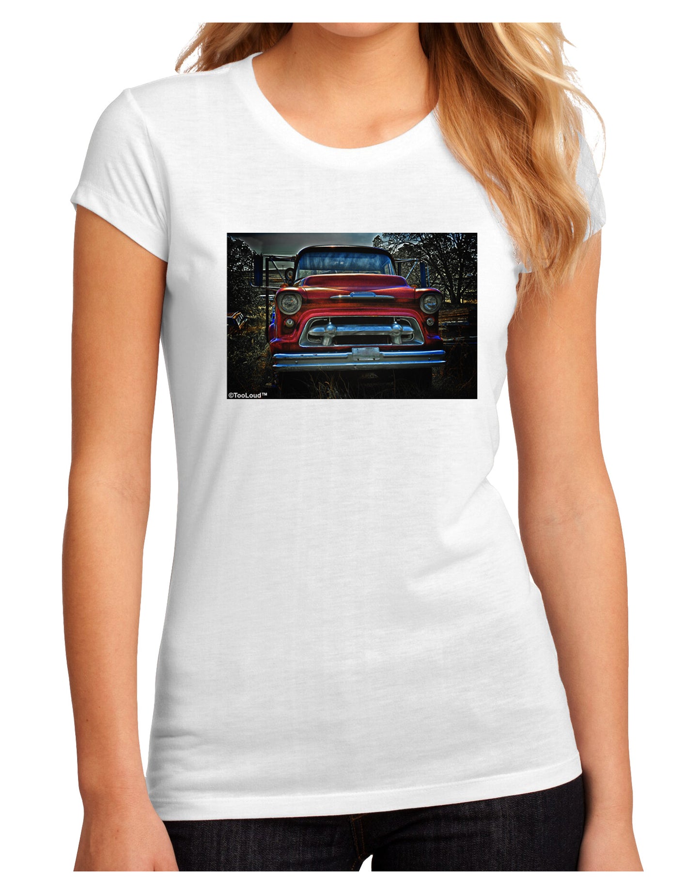 TooLoud Vintage Truck Juniors Petite Sublimate Tee-TooLoud-White-Small-Davson Sales