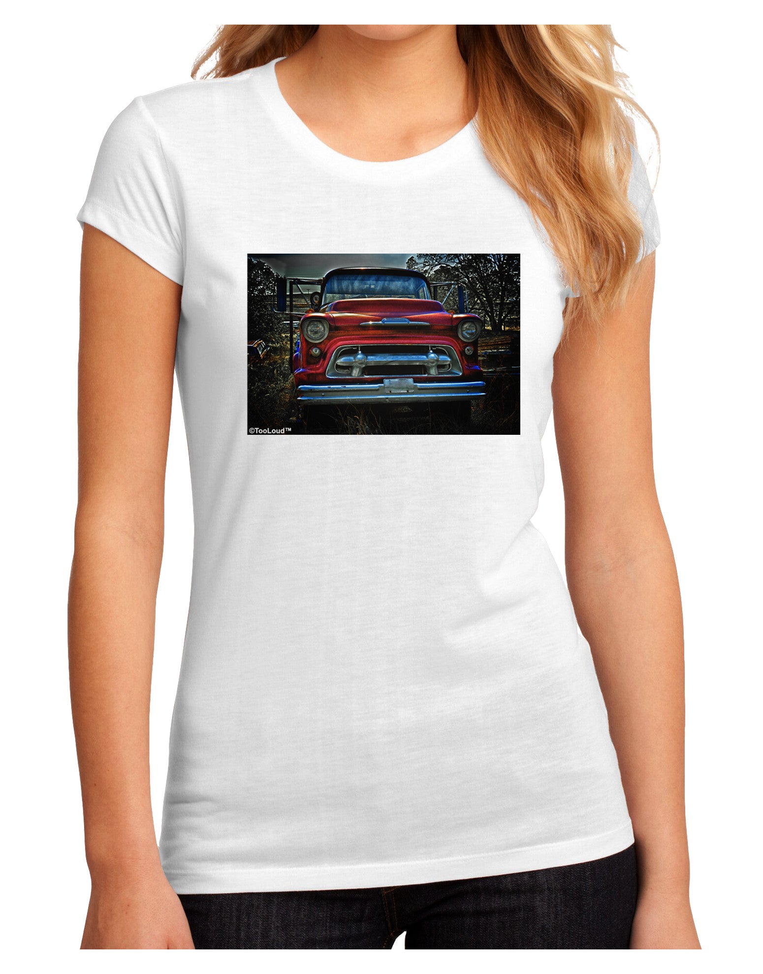 TooLoud Vintage Truck Juniors Petite Sublimate Tee-TooLoud-White-Small-Davson Sales