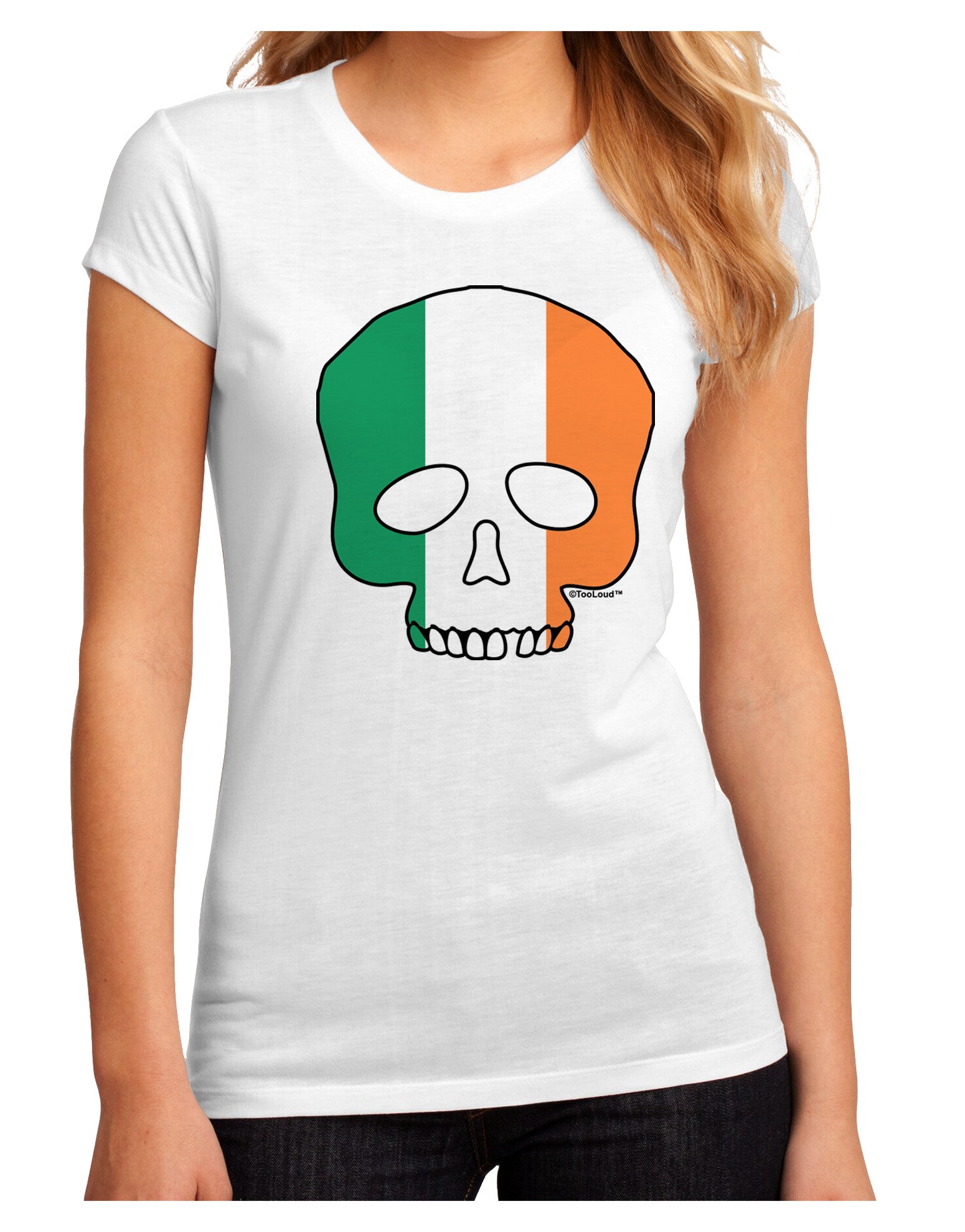 Skull Flag Ireland Juniors Petite Sublimate Tee-Womens T-Shirt-TooLoud-White-Small-Davson Sales
