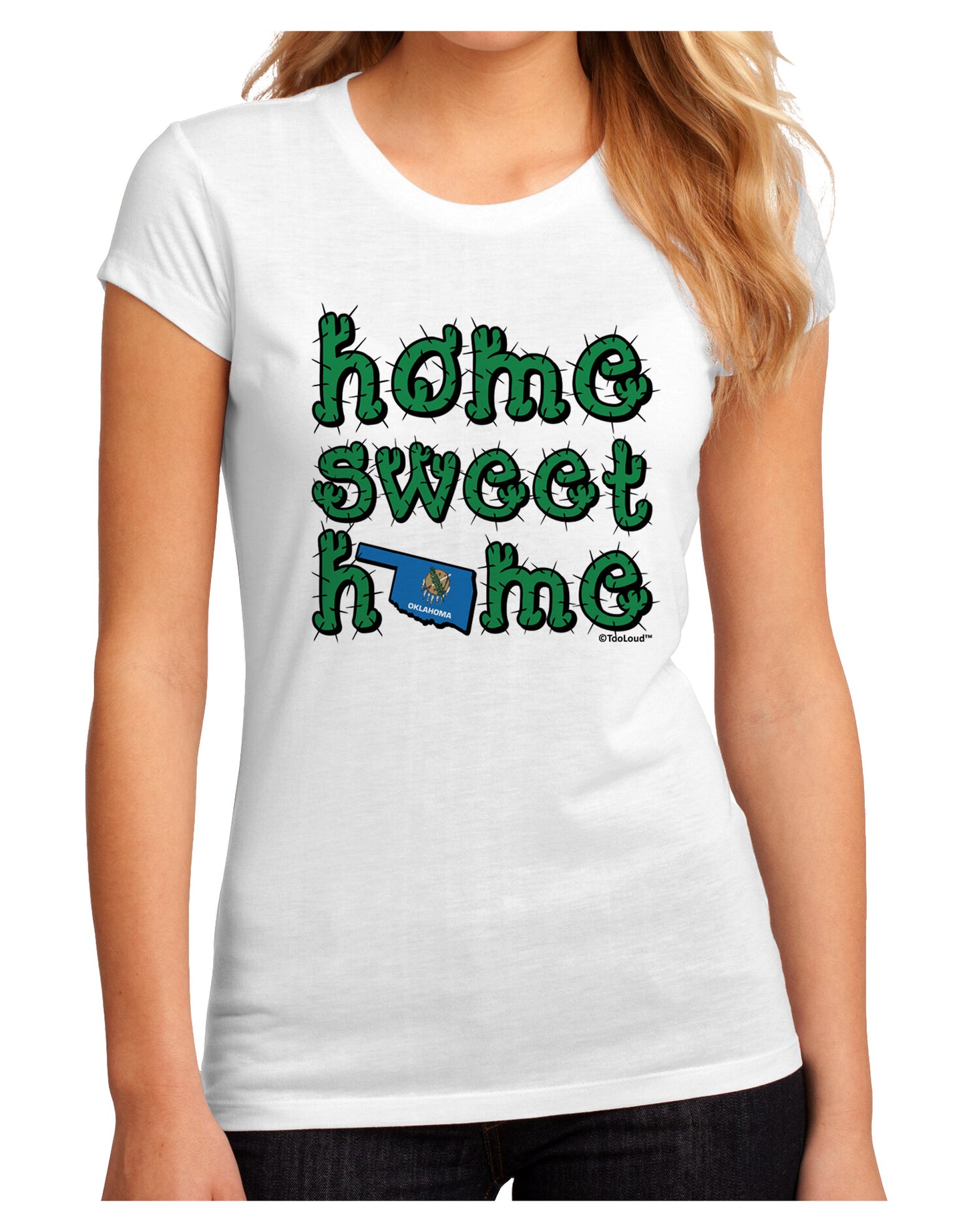 Home Sweet Home - Oklahoma - Cactus and State Flag Juniors Sublimate Tee by TooLoud-Womens T-Shirt-TooLoud-White-Small-Davson Sales