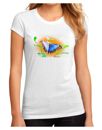 Blue Watercolor Butterfly Juniors Petite Sublimate Tee-TooLoud-White-Small-Davson Sales