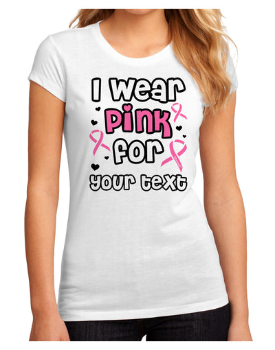 Personalized I Wear Pink for -Name- Breast Cancer Awareness Juniors Sublimate Tee-TooLoud-White-Small-Davson Sales