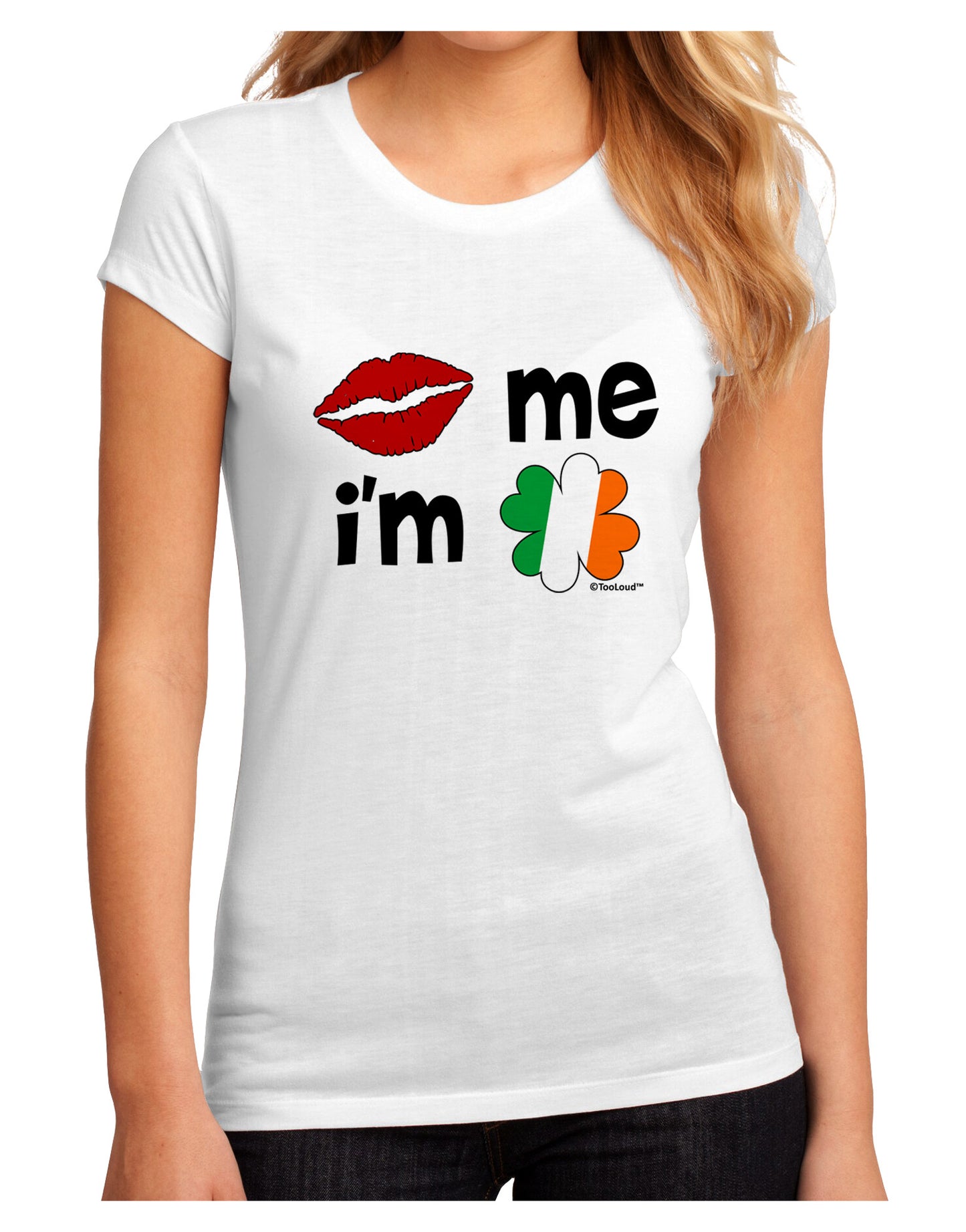 Kiss and Irish Flag Shamrock - Kiss Me I'm Irish Juniors Sublimate Tee by TooLoud-Womens T-Shirt-TooLoud-White-Small-Davson Sales