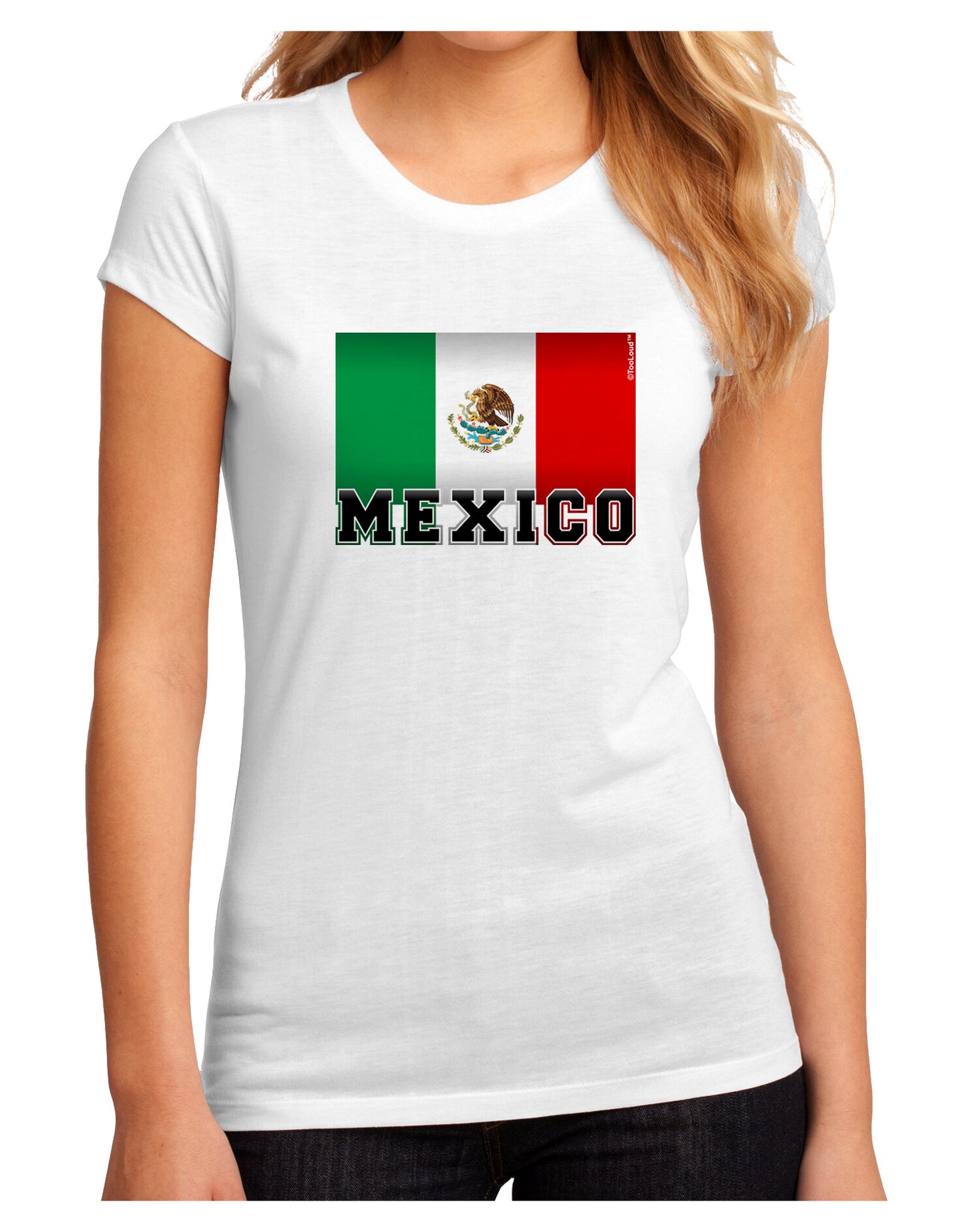 Mexico Flag Juniors Petite Sublimate Tee-TooLoud-White-Small-Davson Sales