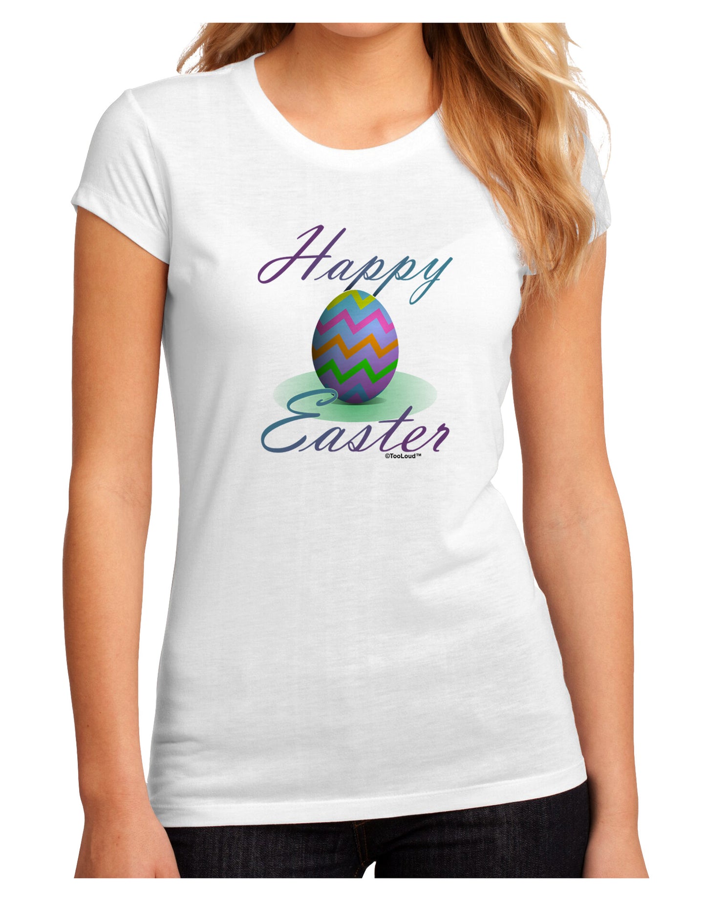 One Happy Easter Egg Juniors Petite Sublimate Tee-TooLoud-White-Small-Davson Sales