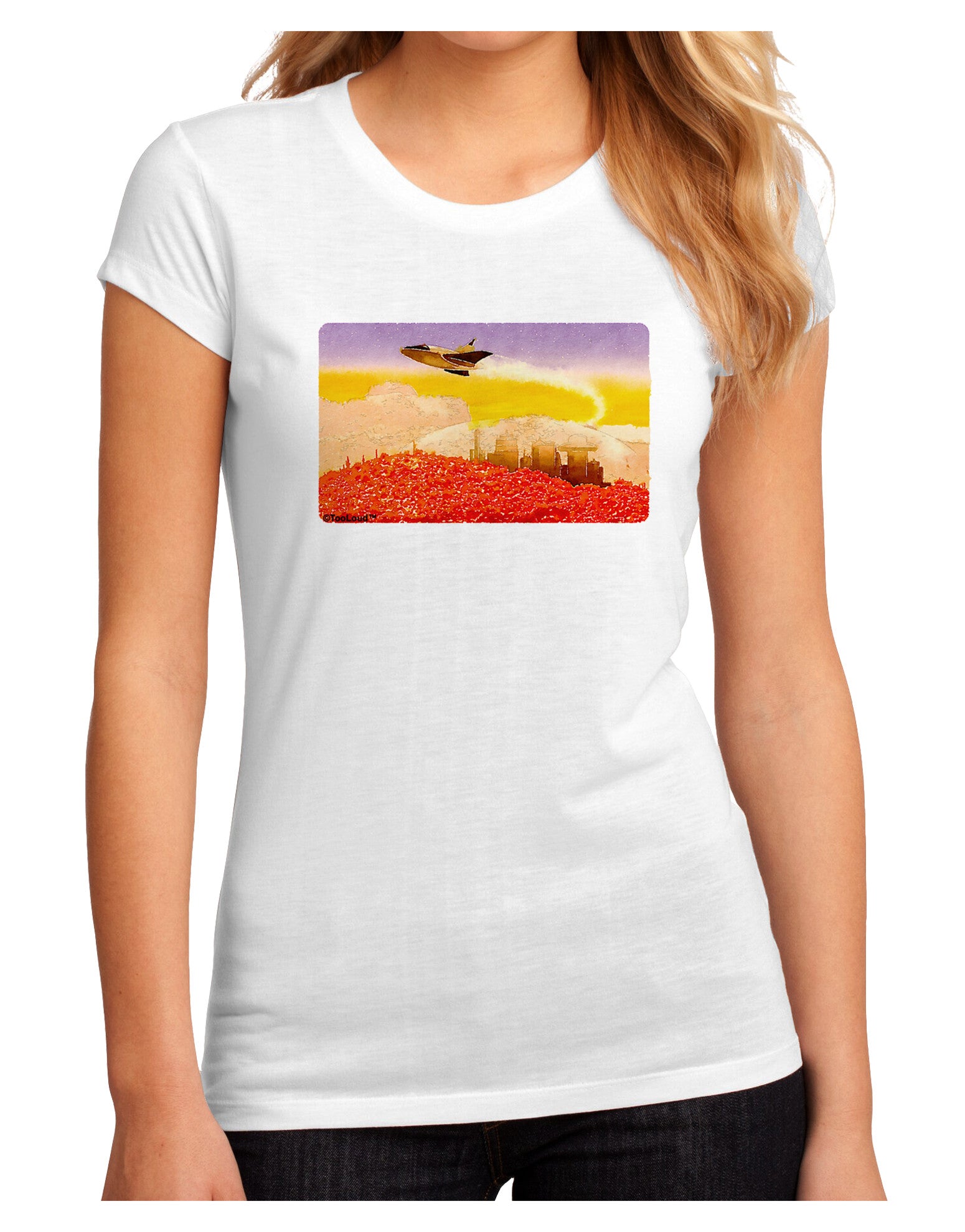Planet Mars Watercolor Juniors Petite Sublimate Tee-TooLoud-White-Small-Davson Sales