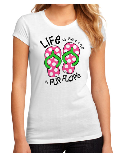 Life is Better in Flip Flops - Pink and Green Juniors Sublimate Tee-TooLoud-White-Small-Davson Sales