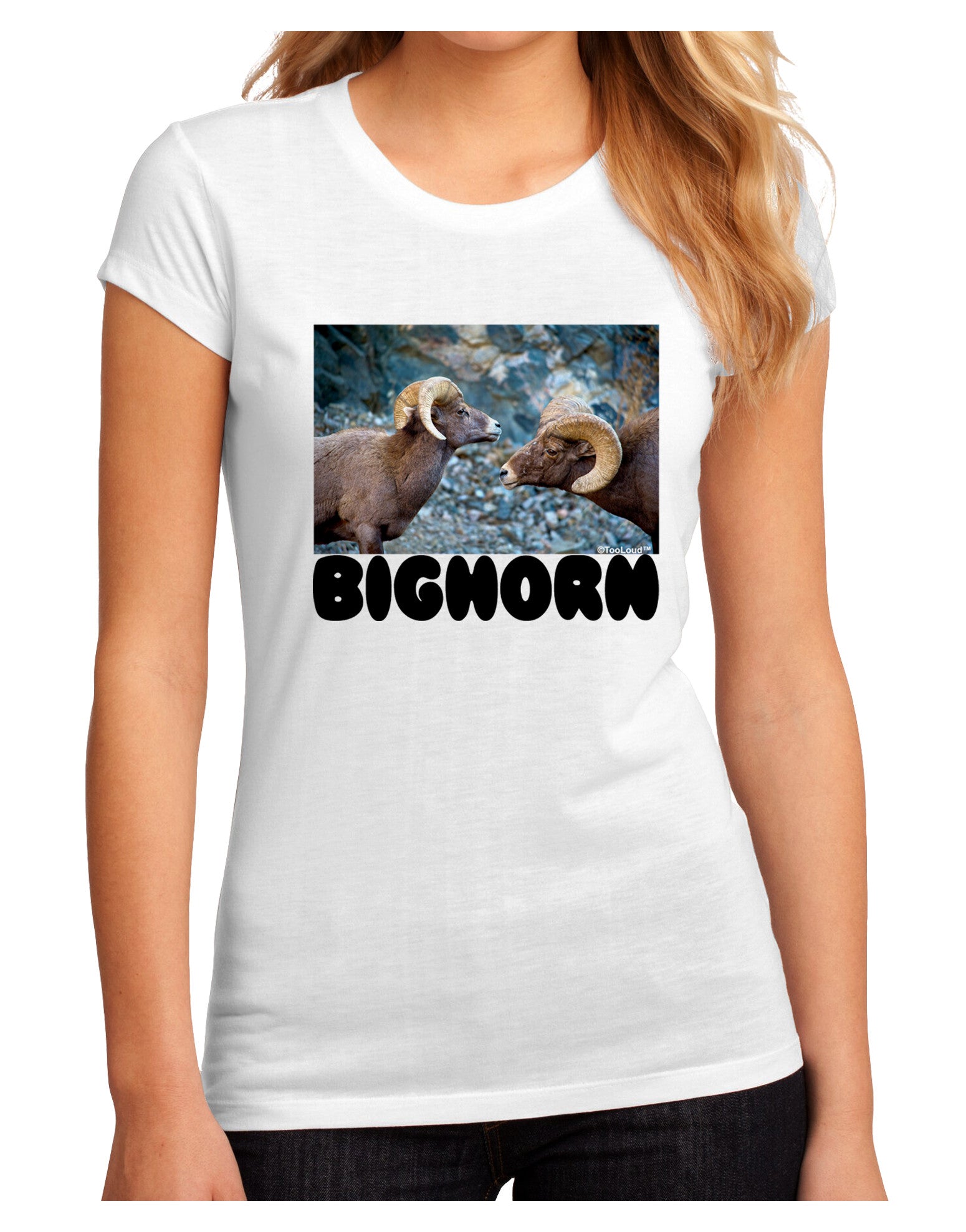 TooLoud Two Bighorn Rams Text Juniors Sublimate Tee-TooLoud-White-Small-Davson Sales