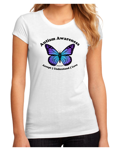 Autism Awareness - Puzzle Piece Butterfly Juniors Sublimate Tee-TooLoud-White-Small-Davson Sales