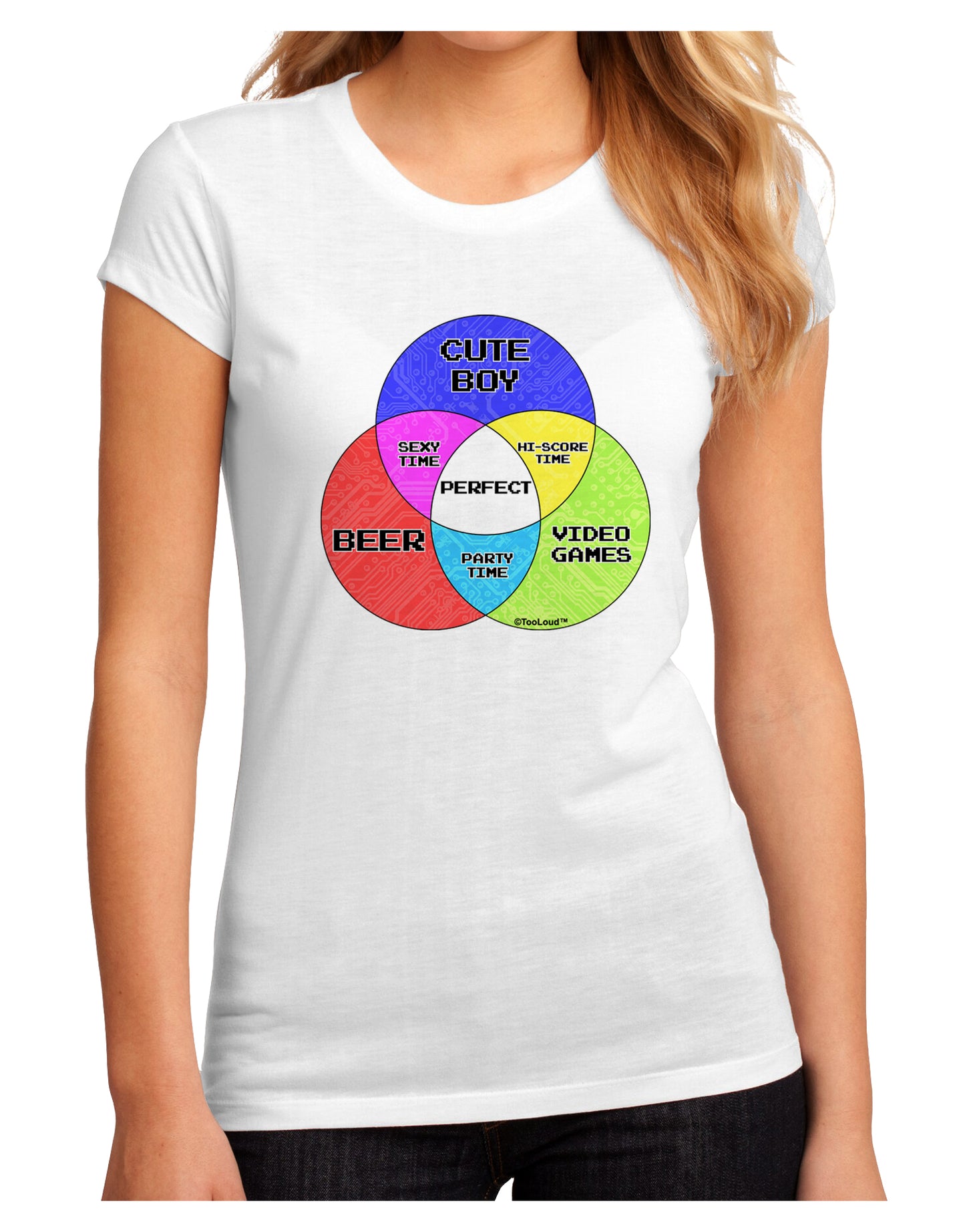 Beer Boy and Games Diagram Juniors Petite Sublimate Tee-TooLoud-White-Small-Davson Sales