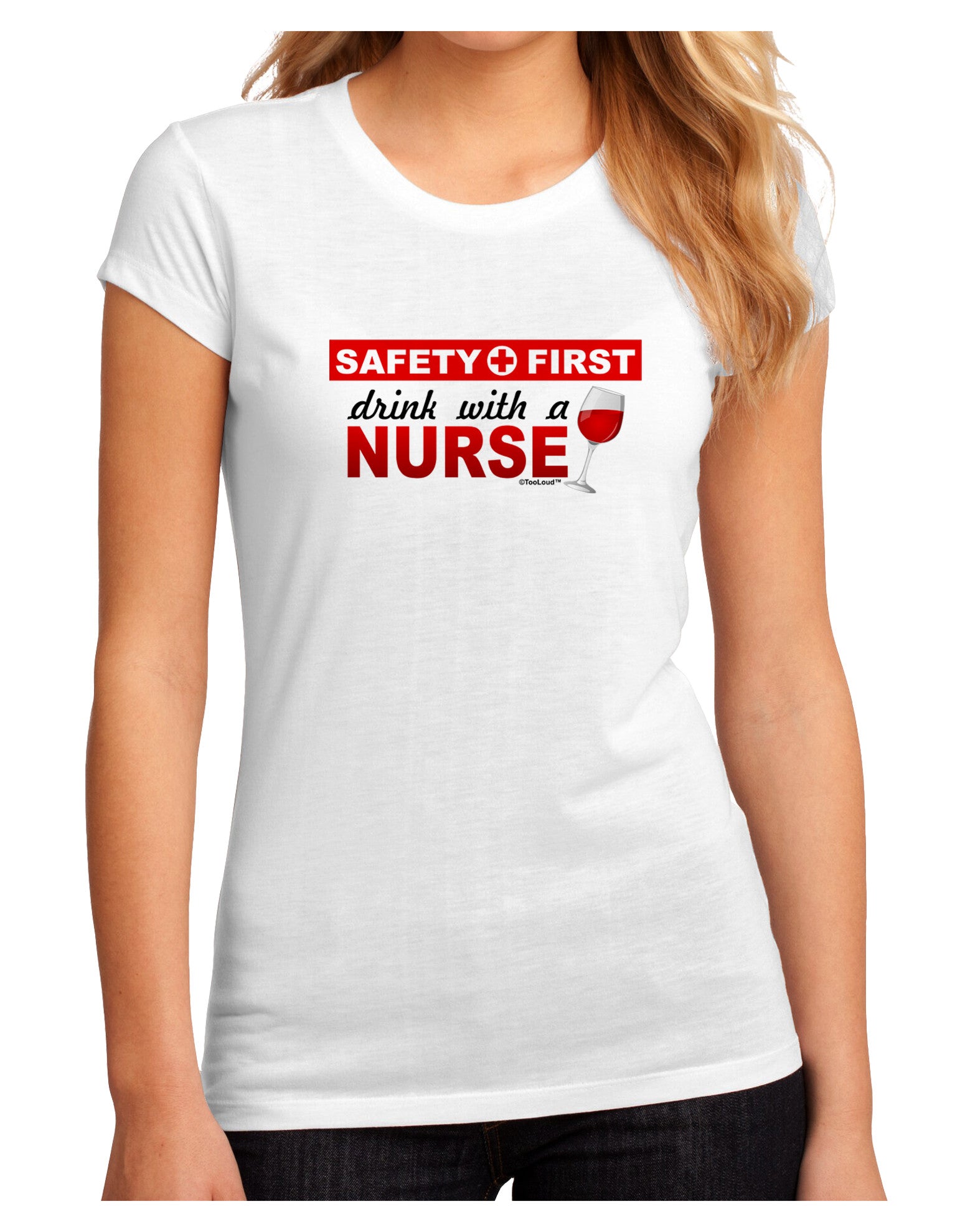Drink With A Nurse Juniors Petite Sublimate Tee-TooLoud-White-Small-Davson Sales