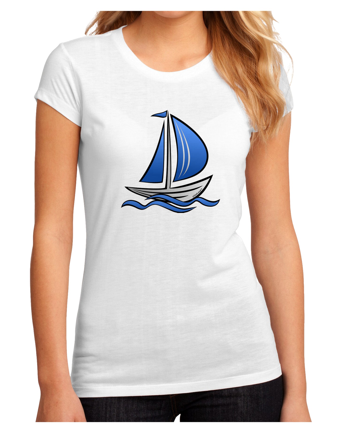 Blue Sailboat Juniors Petite Sublimate Tee-TooLoud-White-Small-Davson Sales