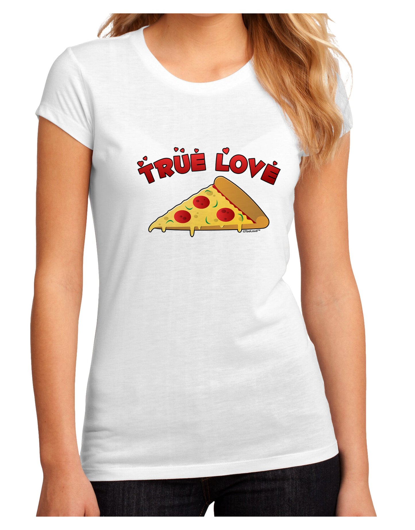 TooLoud True Love - Pizza Juniors Petite Sublimate Tee-Womens T-Shirt-TooLoud-White-Small-Davson Sales