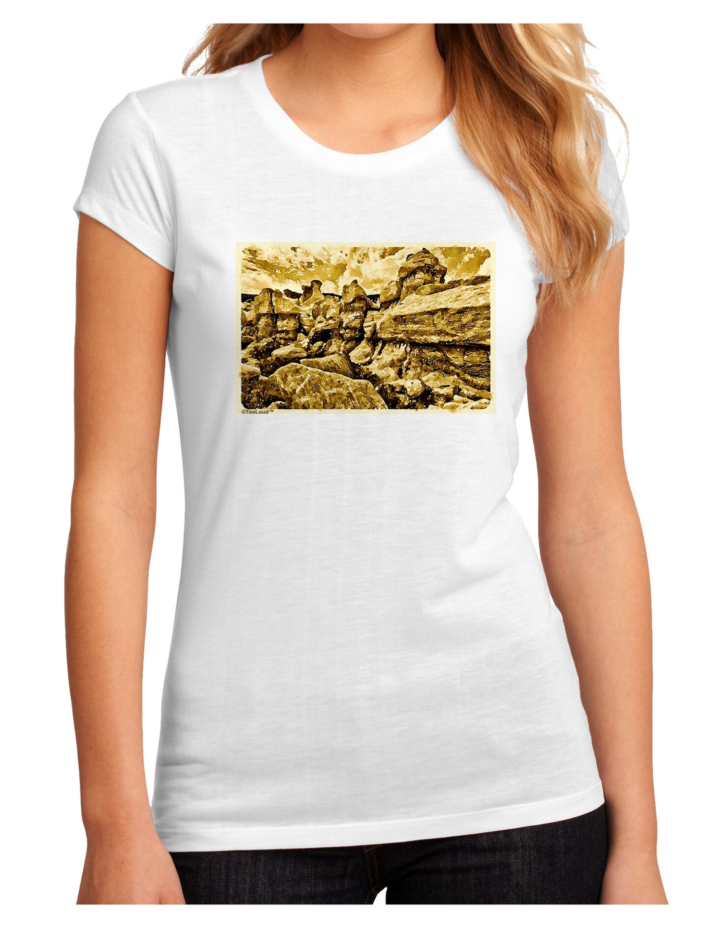 Watercolor Mountains Colorado Juniors Petite Sublimate Tee-TooLoud-White-Small-Davson Sales