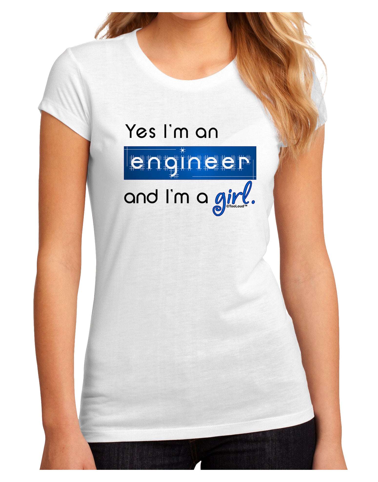 TooLoud Yes I am a Engineer Girl Juniors Petite Sublimate Tee-TooLoud-White-Small-Davson Sales