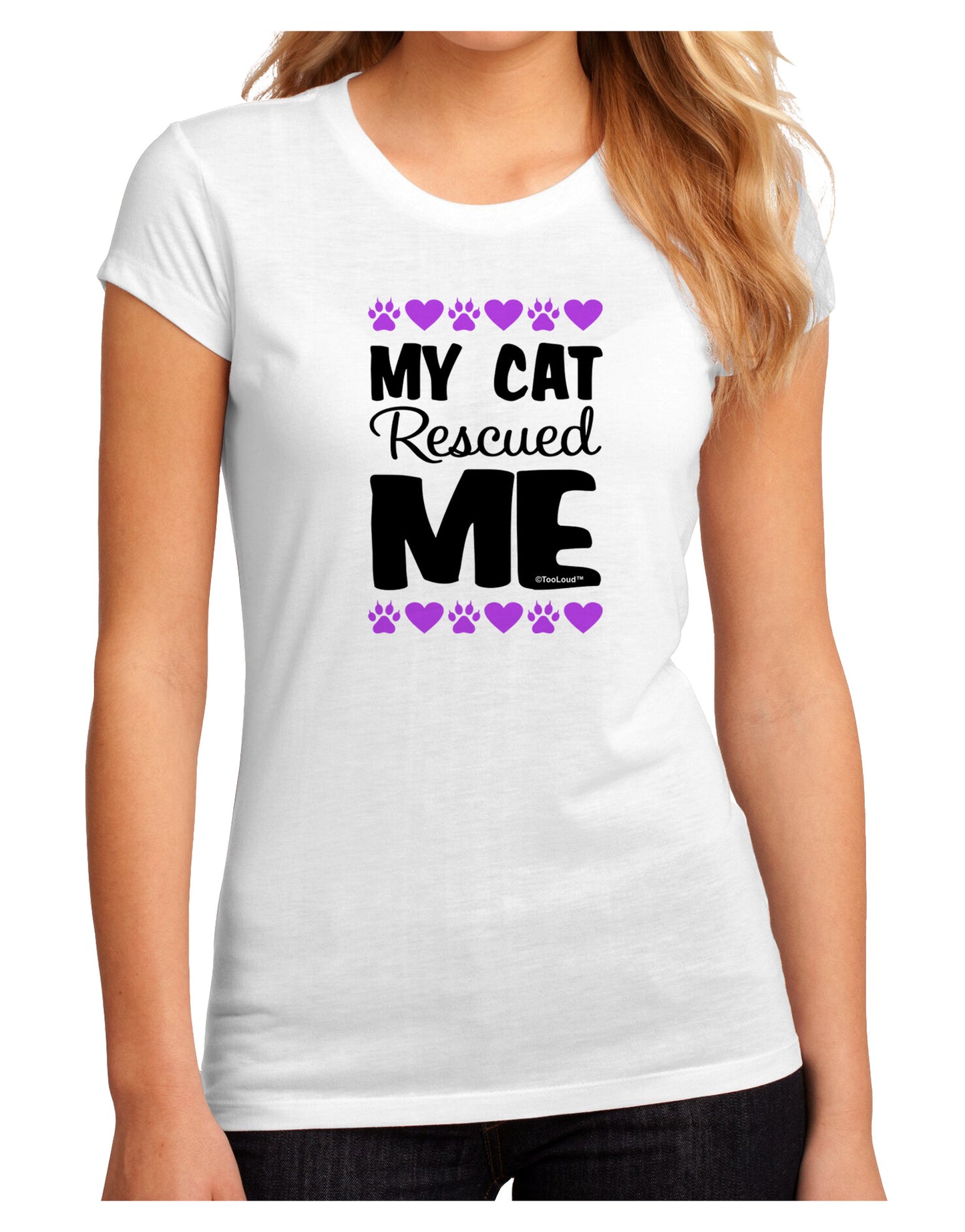 My Cat Rescued Me Juniors Petite Sublimate Tee-TooLoud-White-Small-Davson Sales