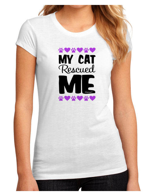 My Cat Rescued Me Juniors Petite Sublimate Tee-TooLoud-White-Small-Davson Sales
