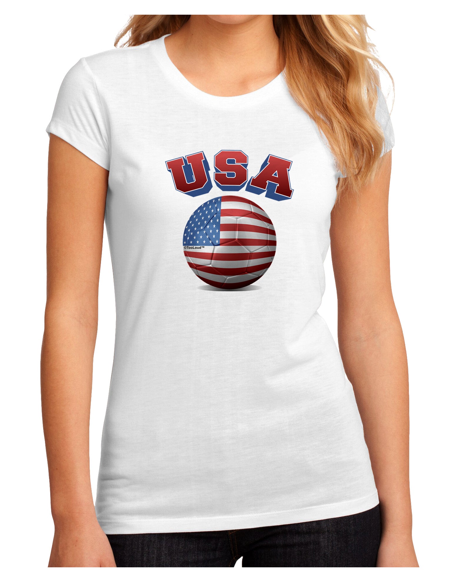 Soccer Ball Flag - USA Juniors Petite Sublimate Tee-TooLoud-White-Small-Davson Sales