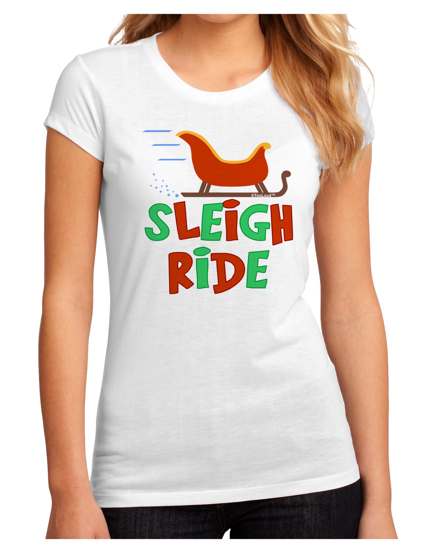Sleigh Ride Color Juniors Sublimate Tee-TooLoud-White-Small-Davson Sales