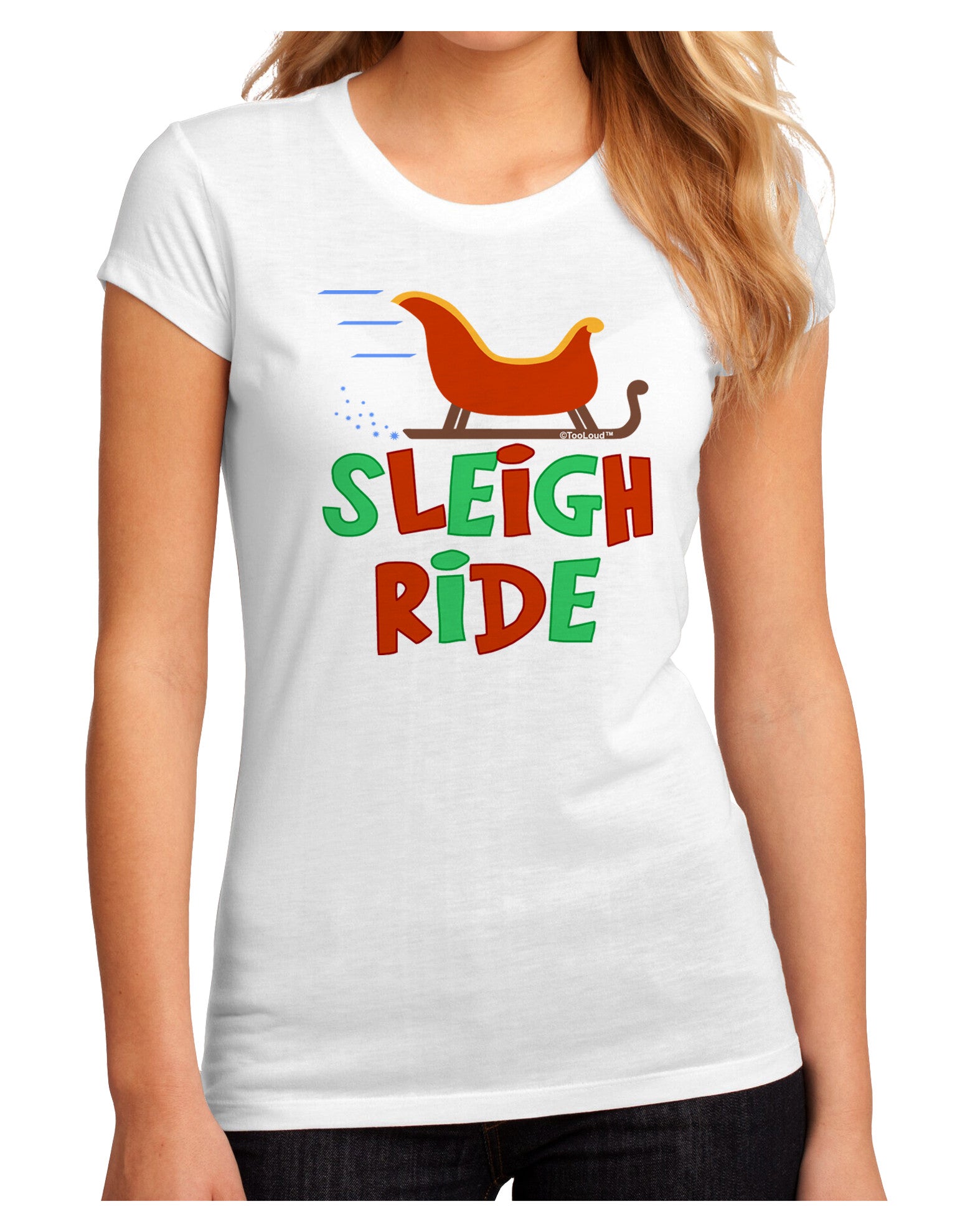 Sleigh Ride Color Juniors Sublimate Tee-TooLoud-White-Small-Davson Sales