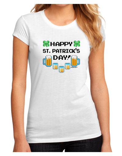 Pixel Happy St Patricks Day Juniors Petite Sublimate Tee-TooLoud-White-Small-Davson Sales