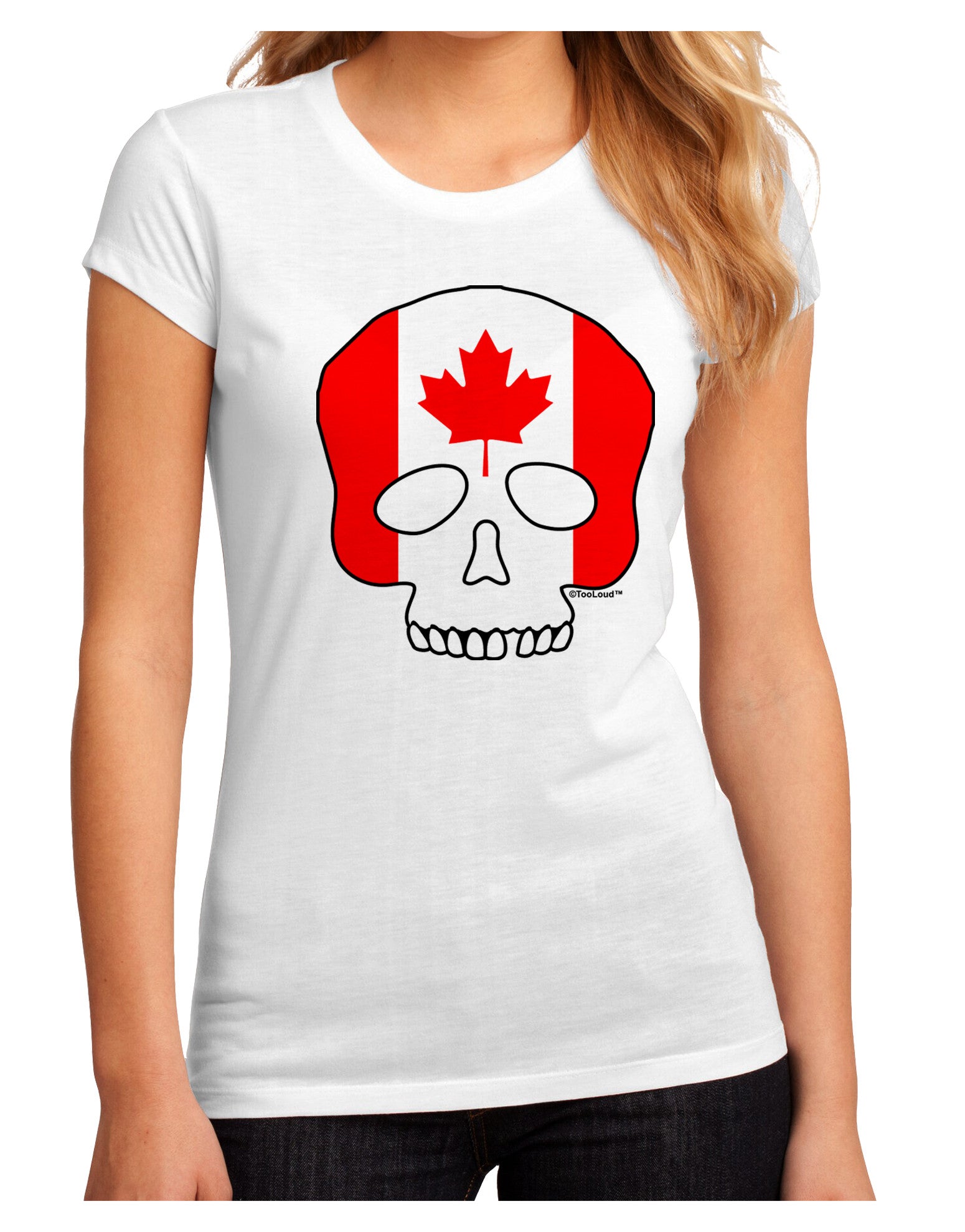 Skull Flag Canada Juniors Petite Sublimate Tee-Womens T-Shirt-TooLoud-White-Small-Davson Sales