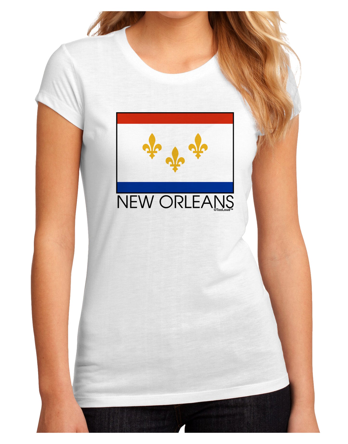 New Orleans Louisiana Flag Text Juniors Petite Sublimate Tee-TooLoud-White-Small-Davson Sales