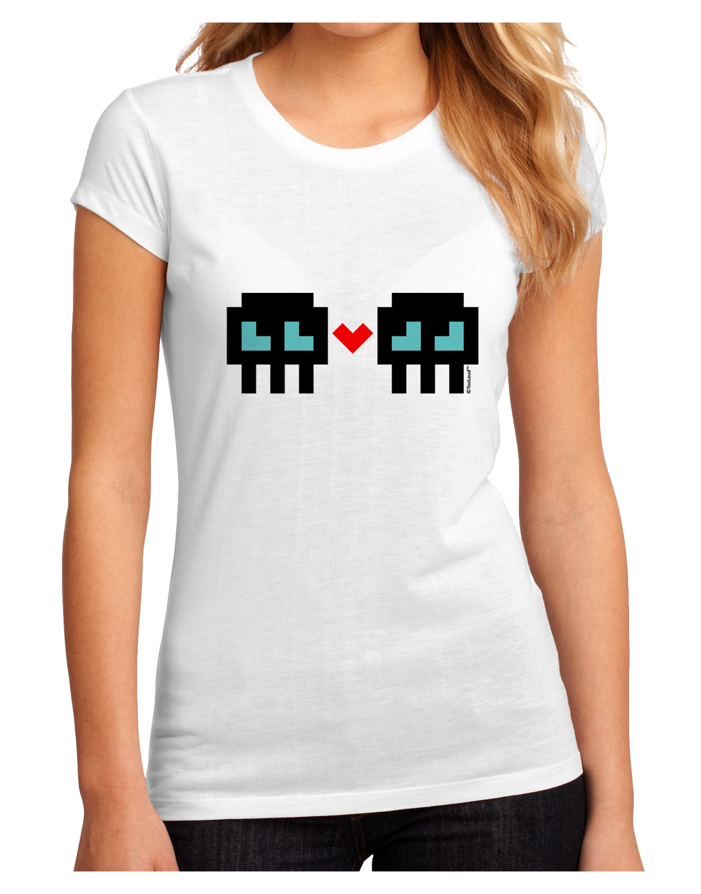 8-Bit Skull Love - Boy and Boy Juniors Sublimate Tee-TooLoud-White-Small-Davson Sales