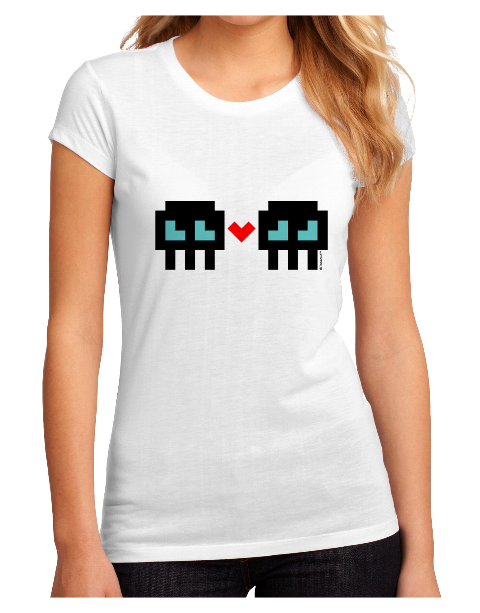8-Bit Skull Love - Boy and Boy Juniors Sublimate Tee-TooLoud-White-Small-Davson Sales
