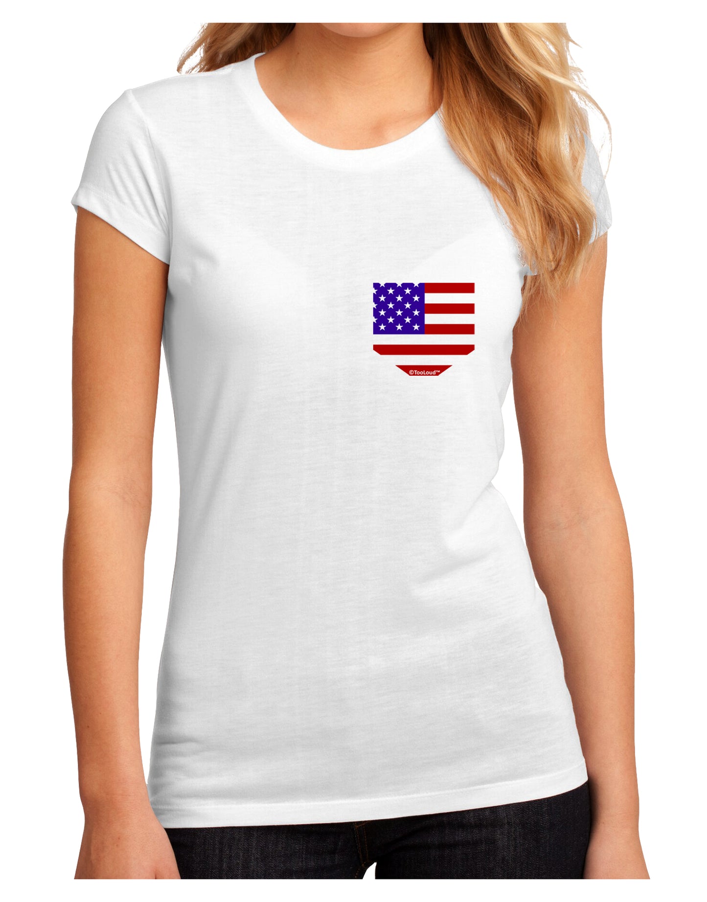 American Flag Faux Pocket Design Juniors Sublimate Tee by TooLoud-Womens T-Shirt-TooLoud-White-Small-Davson Sales