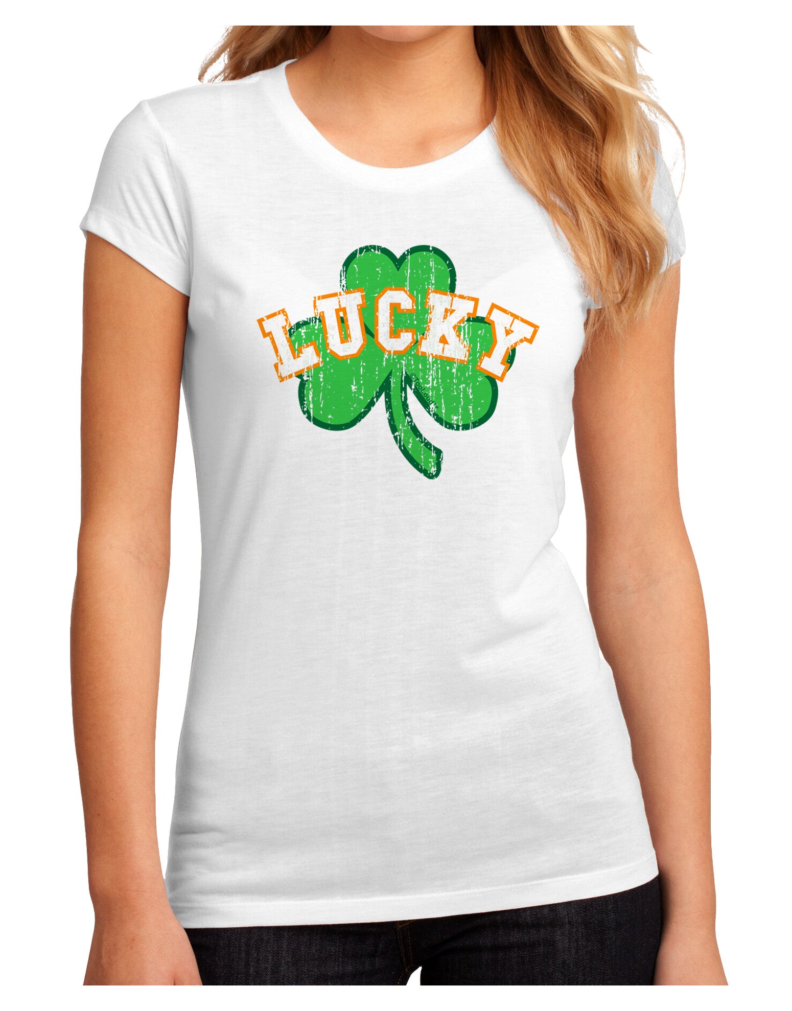 Lucky Shamrock Design Distressed Juniors Sublimate Tee by TooLoud-Womens T-Shirt-TooLoud-White-Small-Davson Sales