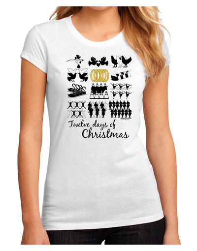 12 Days of Christmas Text Color Juniors Sublimate Tee-TooLoud-White-Small-Davson Sales