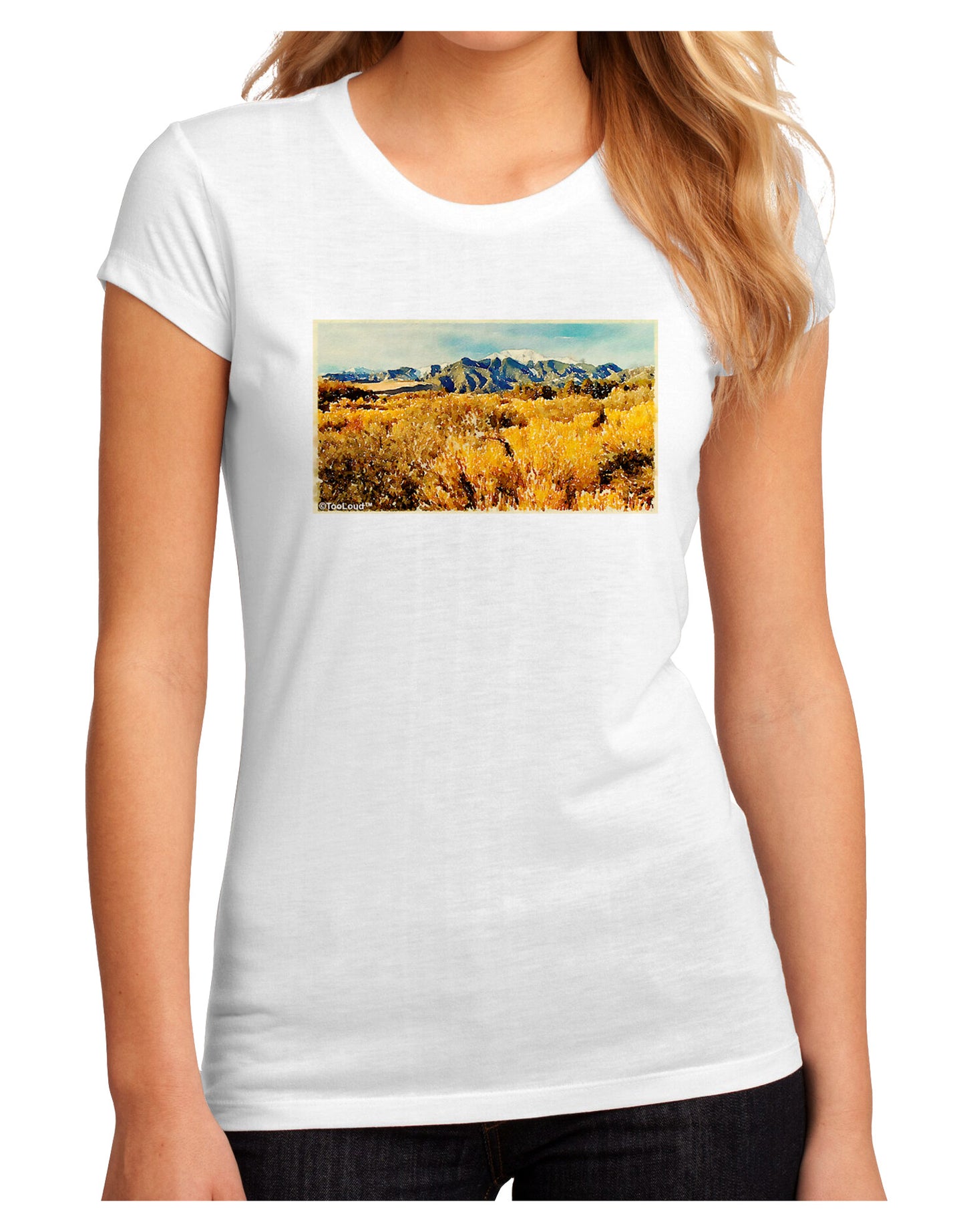Mountain Forest Park Watercolor Juniors Petite Sublimate Tee-TooLoud-White-Small-Davson Sales