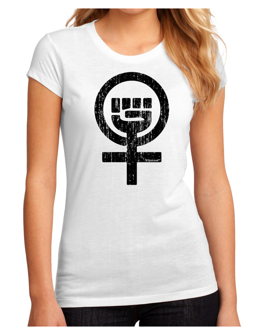 Distressed Feminism Symbol Juniors Sublimate Tee-TooLoud-White-Small-Davson Sales