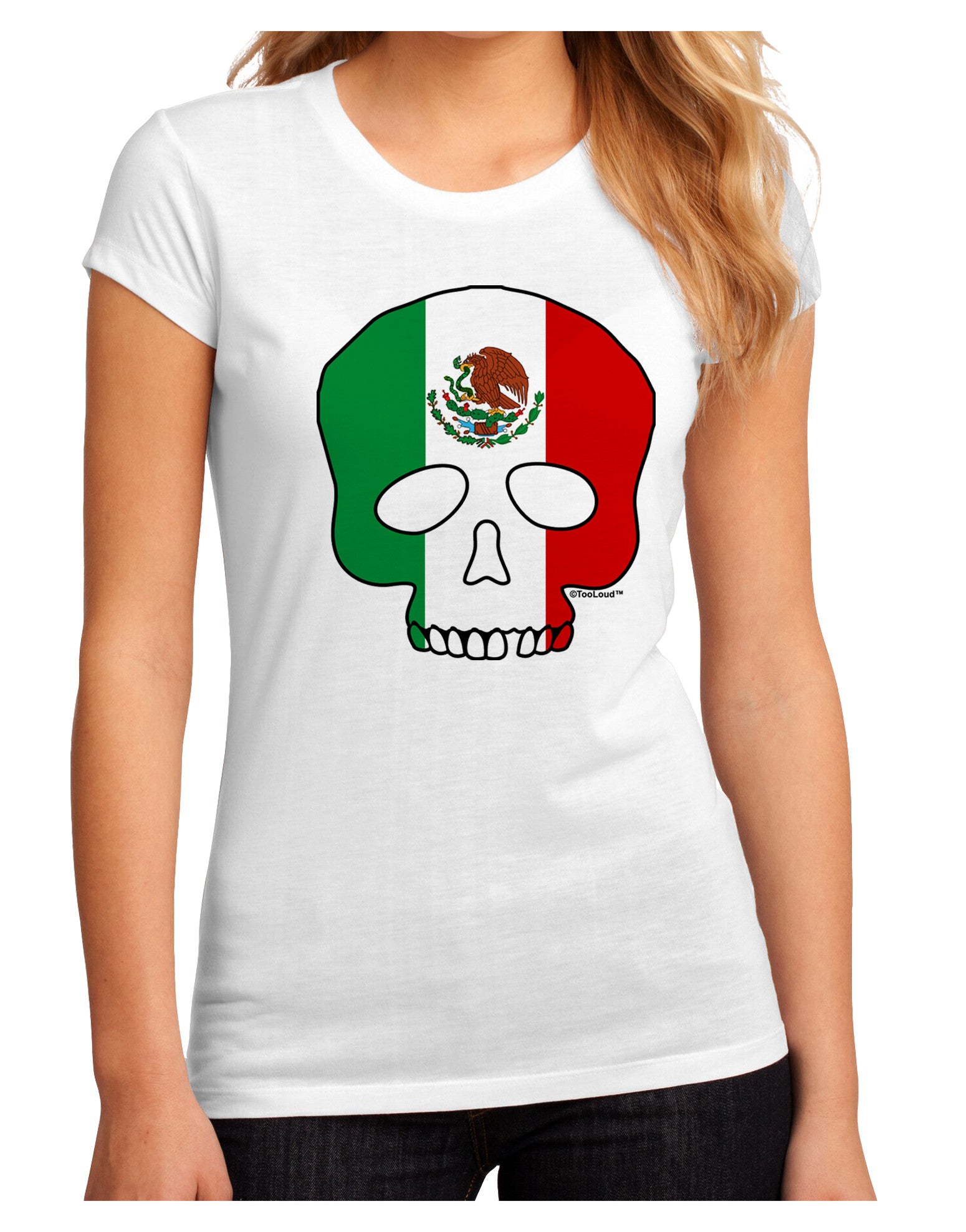 Skull Flag Mexico Juniors Petite Sublimate Tee-Womens T-Shirt-TooLoud-White-Small-Davson Sales