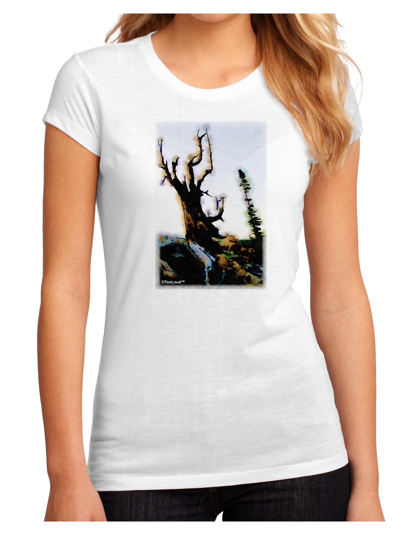 CO Mountain Scenery Watercolor Juniors Petite Sublimate Tee-TooLoud-White-Small-Davson Sales