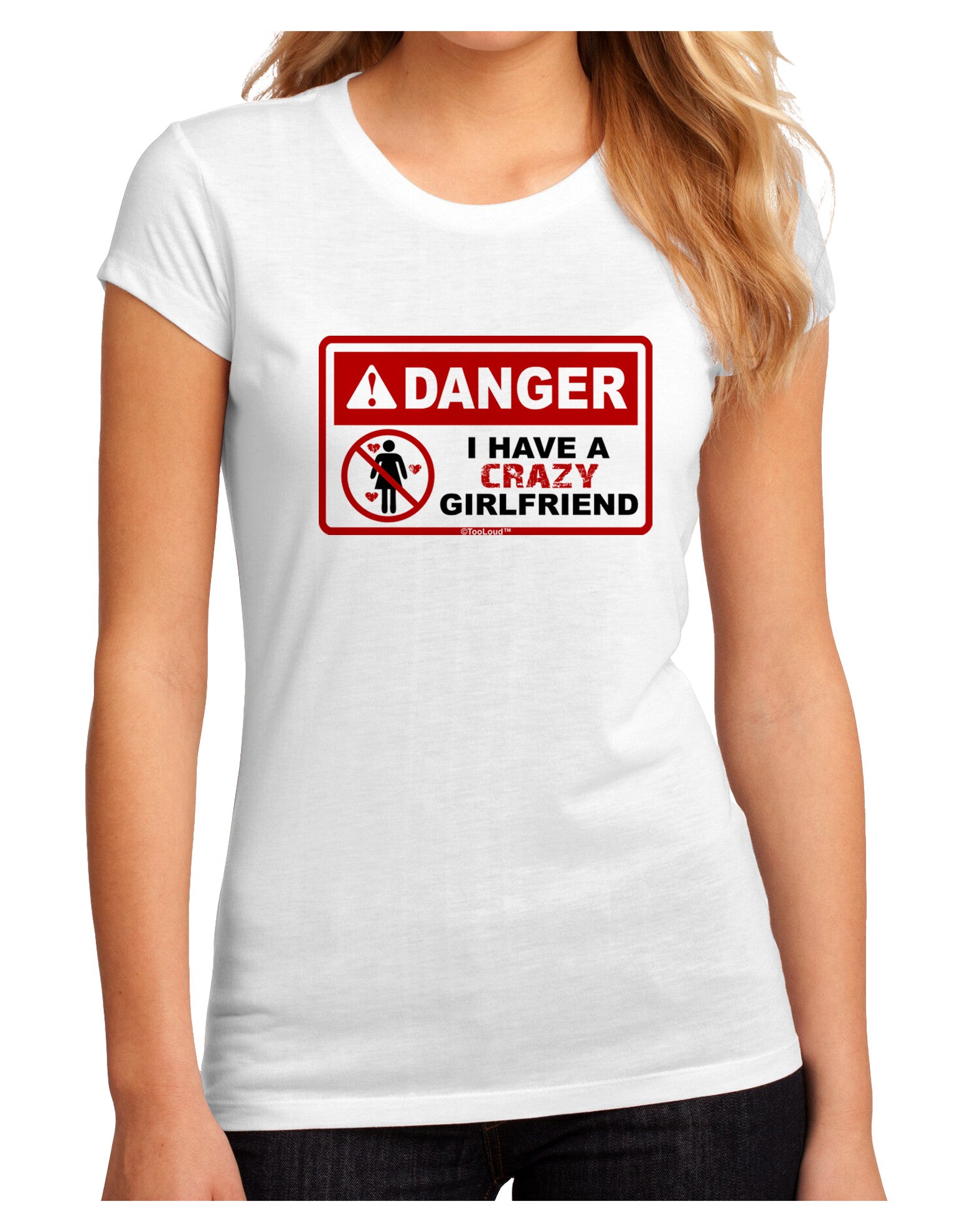 Danger - Crazy Girlfriend Juniors Petite Sublimate Tee-Womens T-Shirt-TooLoud-White-Small-Davson Sales