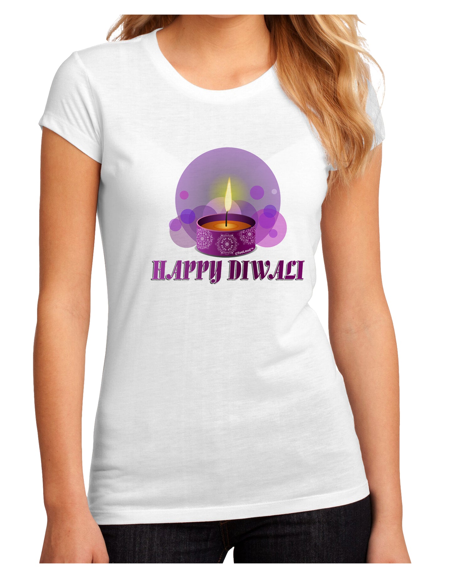 Happy Diwali Purple Candle Juniors Petite Sublimate Tee by TooLoud-Womens T-Shirt-TooLoud-White-Small-Davson Sales