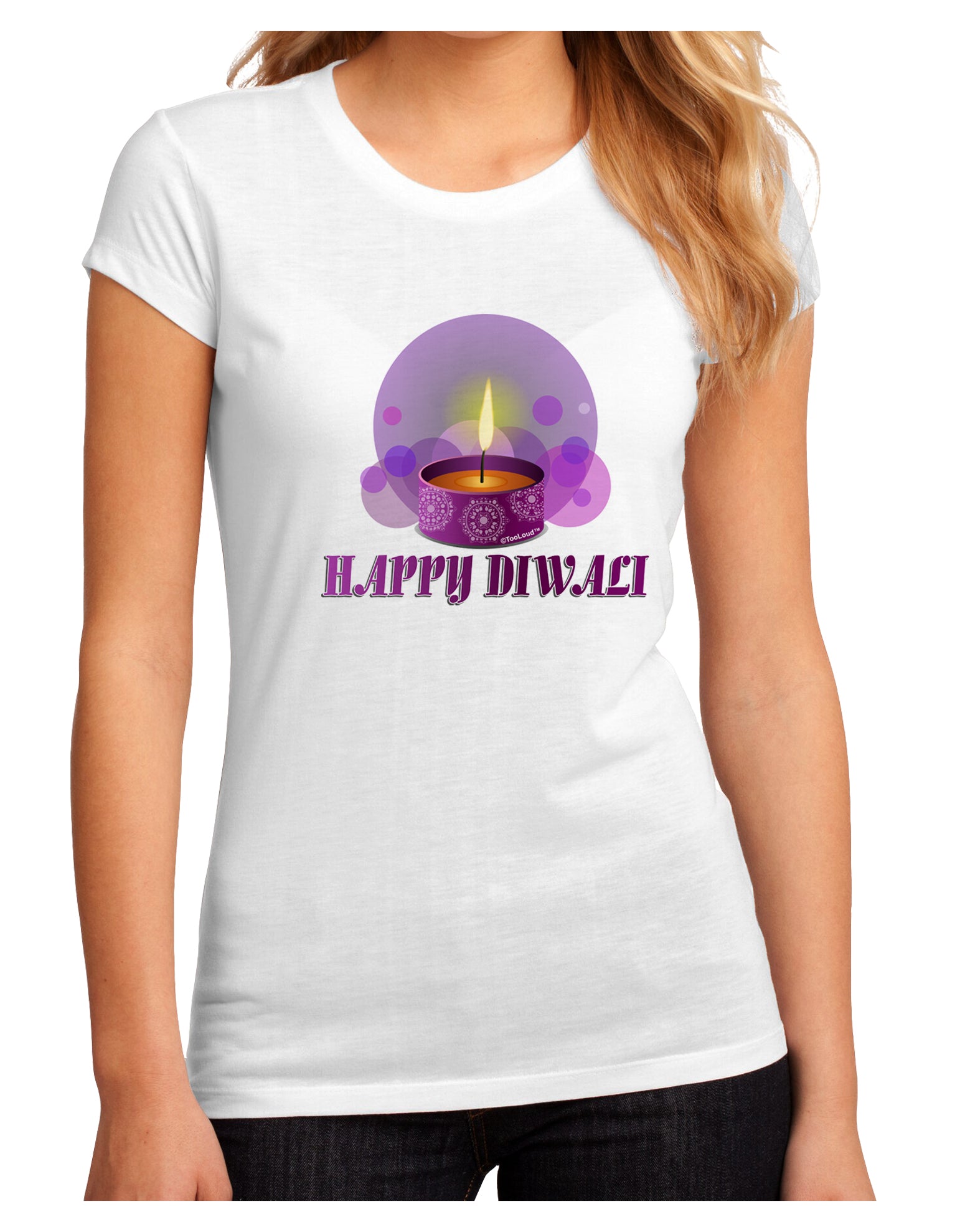 Happy Diwali Purple Candle Juniors Petite Sublimate Tee by TooLoud-Womens T-Shirt-TooLoud-White-Small-Davson Sales