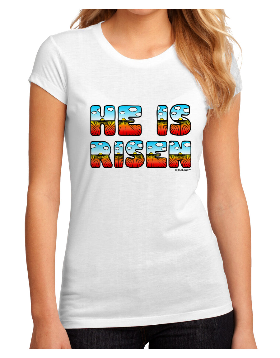 He Is Risen - Easter - Sunrise Letters Juniors Sublimate Tee-Womens T-Shirt-TooLoud-White-Small-Davson Sales