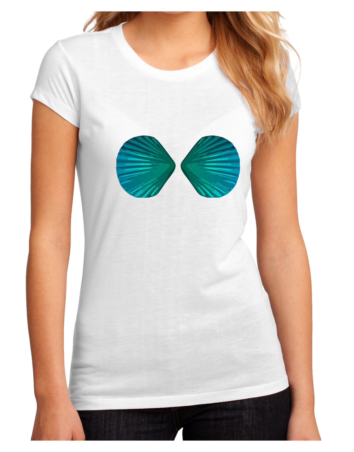 Mermaid Shell Bra Blue Juniors Petite Sublimate Tee by TooLoud-Womens T-Shirt-TooLoud-White-Small-Davson Sales