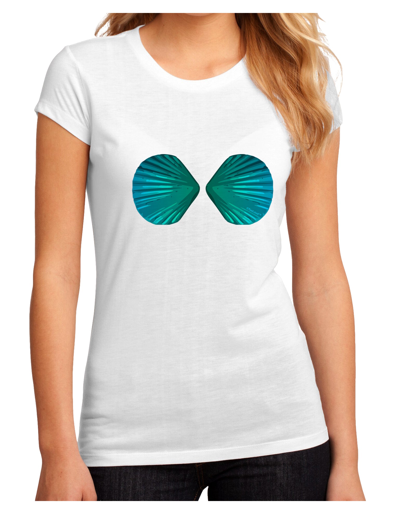 Mermaid Shell Bra Blue Juniors Petite Sublimate Tee by TooLoud-Womens T-Shirt-TooLoud-White-Small-Davson Sales